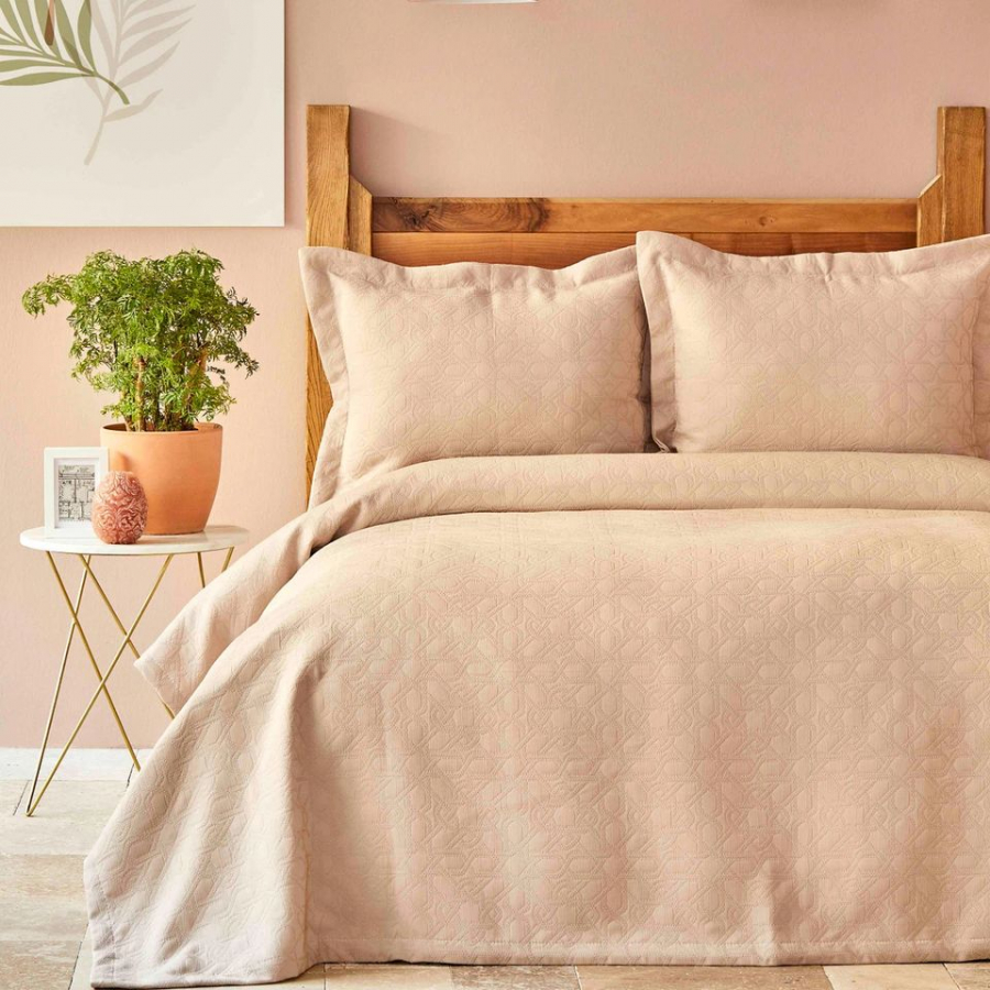 Покрывало с наволочками Karaca Home - Back To Basic pudra 230*240 евро