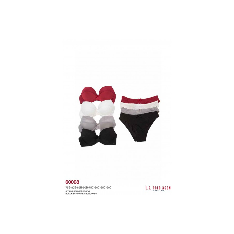 Нижнее белье U.S. Polo Assn - Бюстгалтер + минибикини 60008 серый 80В-38р.